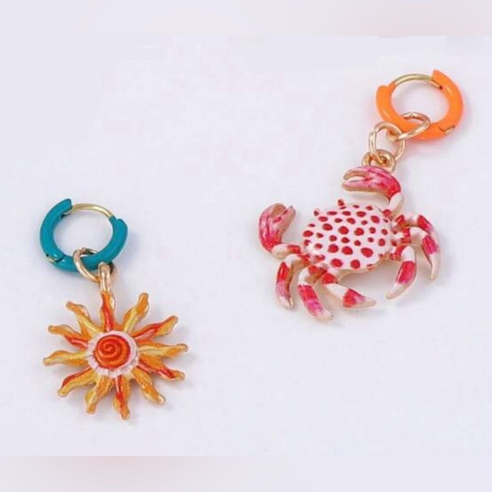Colorful Crab and Sun Earrings N949